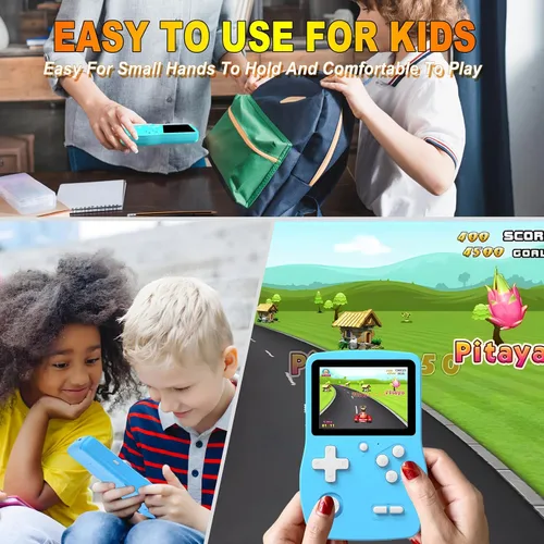 Vista 5 de Juegos de mano de 32 bits para niños precargados 139 videojuegos, reproductor de videojuegos portátil con pantalla IPS de 3.0 pulgadas y batería