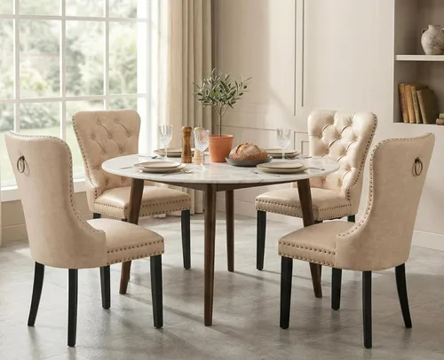 Vista 11 de Shunzhi Juego de 2 sillas de comedor de piel sintética, sillas de comedor Beige