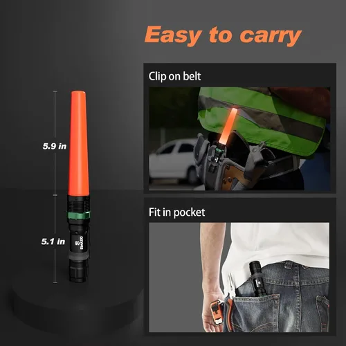 Vista 5 de Paquete de 6 varitas de tráfico recargables de 11 pulgadas, pequeña linterna de tráfico con 1 cargador y 6 baterías, linterna LED con 5 modos