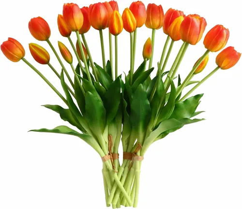 Vista 9 de Flores artificiales, 20 piezas tulipanes falsos de tacto real, tulipanes de látex sintético con caja de regalo, ramos de tulipanes sintéticos