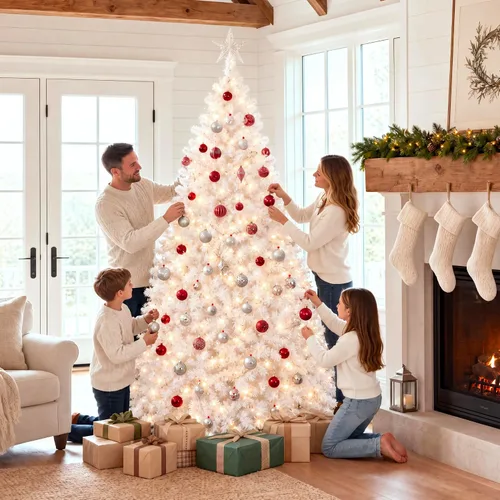 Vista 108 de Best Choice Products Árbol de Navidad azul bebé preiluminado de 6 pies, decoración navideña artificial completa con 947 puntas de rama, 250 luces
