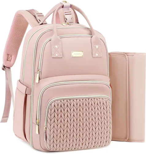 Vista 11 de Mochila para pañales, grande, multifuncional, para niños, niñas y bebés, bolsa esencial de viaje con cambiador, bolsillos aislados, correas