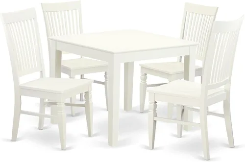 Vista 8 de East West Furniture OXWE3-LWH-W - Juego de cocina de 3 piezas para espacios pequeños que contiene una mesa cuadrada y 2 sillas de comedor, 36 x 36