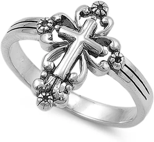 Vista 2 de Anillo de plata esterlina con diseño de cruz y estilo victoriano, elija