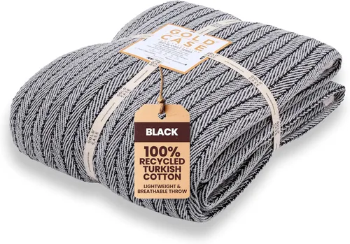 Vista 45 de Gold Case - Manta para sofá, mantas y mantas 100% algodón turco reciclado, mantas suaves Buffalo para sala de estar, manta tejida decorativa Boho