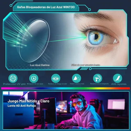 Vista 5 de Lentes de luz azul para mujeres y hombres 99% de bloqueo de luz azul para computadora, juegos, televisión, pantalla de teléfono, marco cuadrado