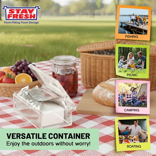 Vista 5 de Stay Fresh Recipiente de queso crema para nevera, plástico transparente para queso crema, apto para lavavajillas, sin bisfenol A, plato de queso