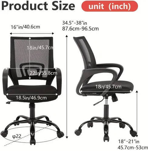 Vista 2 de Dopinmin Silla de oficina en casa, silla de escritorio ergonómica Silla de Sillas de escritorio giratorias ejecutivas con reposabrazos, soporte Negro