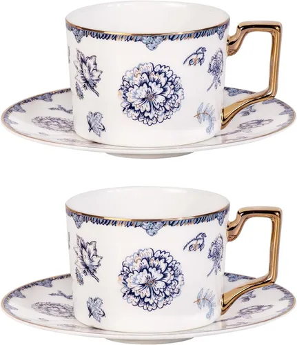 Vista 13 de KAMMAK Juego de 2 tazas de té y platillos, tazas de café de porcelana fina, tazas de café expreso apilables, demitasse de cerámica para café