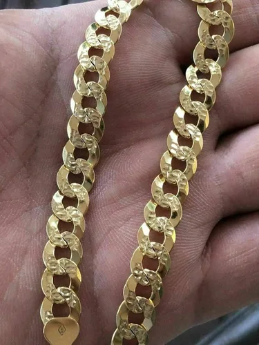 Vista 7 de Men's Cuban Link Bracelet 14k Gold Over Solid 925 Sterling Silver Bracelet - 8.5" 8mm - Diamond Cut Pave