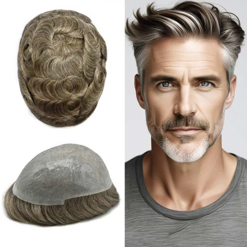 Vista 41 de 0.002 in ultra fina piel tupé Remy cabello humano piezas para hombres V-Looped sistema de pelo para hombre tupé pelo tupé para hombres protesis
