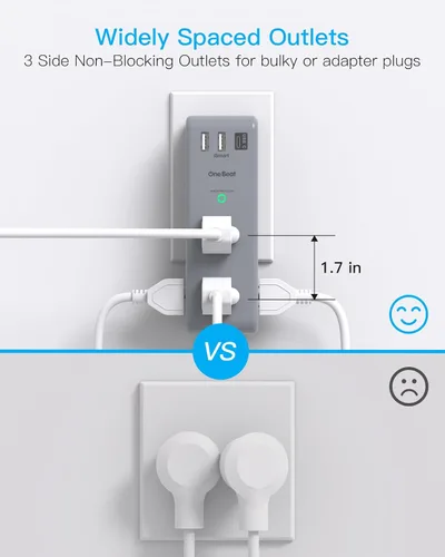 Vista 6 de Extensor de salida protector de sobretensiones, con enchufe giratorio, 6 tomas de corriente alterna con 3 puertos USB (1 USB C), 1800 julios