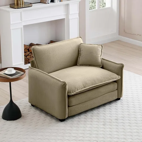 Vista 109 de Sofá Loveseat Grande en Beige y Blanco de 194.8 cm, Sofás Seccionales de 2 Plazas Grandes para Sala de Estar, Sofá Seccional Modular de Tela