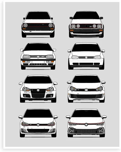 Vista 25 de Custom Car Posters Póster hecho a mano compatible con Volkswagen Golf GTI Generations e impresión de VW GTI (modelos de coche: MK1 a MK8)