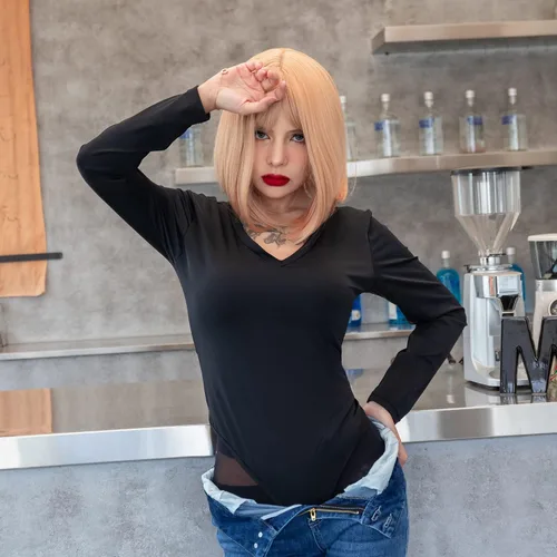 Vista 4 de WAFSCLKH Enterizo básico sexy con cuello en V y manga larga para mujer