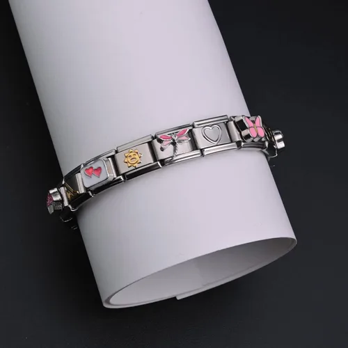 Vista 3 de 10 pulseras italianas con dijes italianos, dijes italianos clásicos, de los años 2000, lindo diseño modular de los años 2000, joyería para mujeres