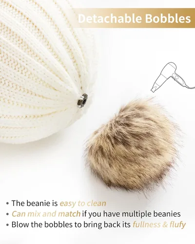 Vista 5 de DOFOWORK Gorros de invierno para mujer, gorro de invierno para mujer con pompón de piel sintética cálido