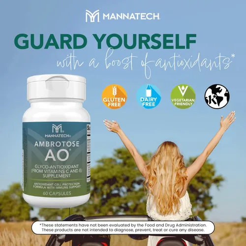 Vista 4 de Mannatech Ambrotose AO 60 cápsulas cargadas con vitamina C y vitamina E. Ayuda al cuerpo contra los radicales libres. Suplemento de apoyo