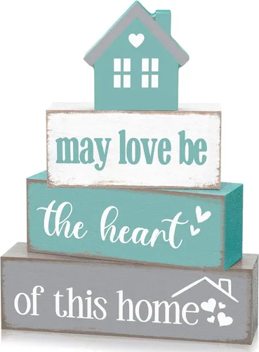 Vista 8 de Cinnvoice Decoración rústica de mesa de granja, letreros de bendición para decoración del hogar, letrero de madera neutral para la familia, centro