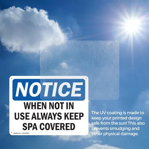 Vista 6 de Letrero de plástico de 10 x 7 pulgadas, con texto en inglés "When Not In Use Always Keep Spa Covered", de 10 x 7 pulgadas, resistente a