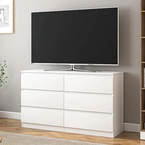 Vista 7 de Vibe & Dine Cómoda doble con 6 cajones, cómoda moderna con amplio almacenamiento para armario, dormitorio, sala de estar
