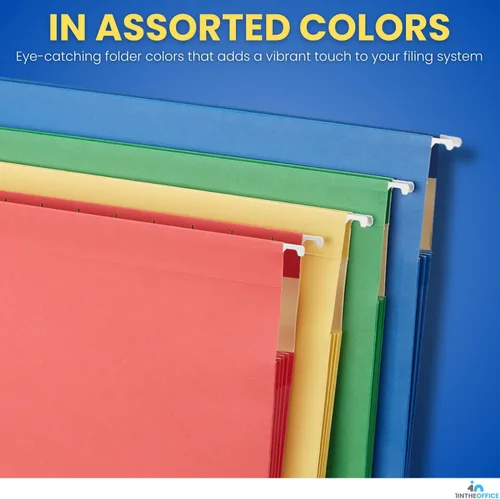 Vista 3 de 1InTheOffice Carpetas colgantes tamaño carta, carpetas colgantes expandibles, divisores de archivo, expansión de 3.5 pulgadas, surtido, paquete de 8