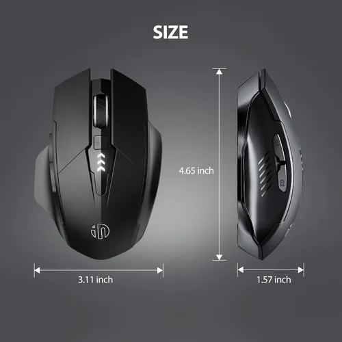 Vista 15 de INPHIC Ratón Bluetooth, batería visible mejorada, mouse inalámbrico Bluetooth recargable (modo dual: BT 5.0+ USB 2.4G), mouse portátil de clic Negro