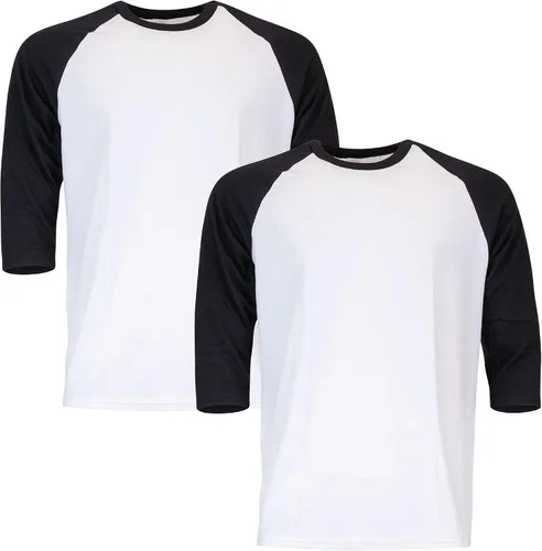 Vista 7 de Gildan Camiseta raglán 3/4 de algodón pesado para adultos, estilo G5700, paquete de 2 Azul/Blanco