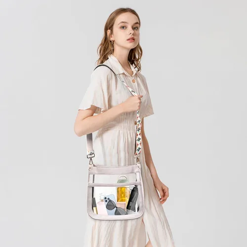 Vista 7 de Viva Terry Bolso bandolera transparente de moda con correa ajustable, bolsa de mano con cremallera, regalo (blanco, blanco (C1-White)