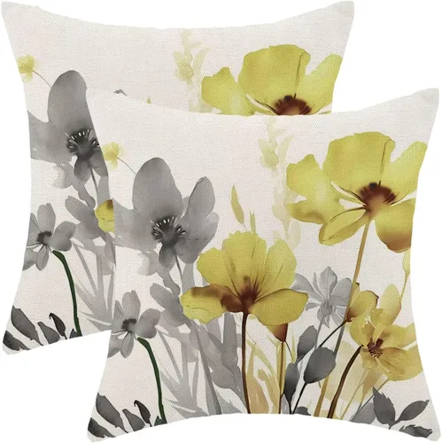 Vista 18 de AEIOAE Juego de 2 fundas de almohada florales azules y marrones de 16 x 16 pulgadas, fundas de almohada decorativas de flores de acuarela