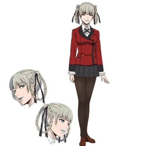 Vista 4 de Anime japonés Kakegurui Kirari Momobami 13.8in corto Pelucas gris Trenzas estilo clip en Cosplay peluca+peluca casquillo