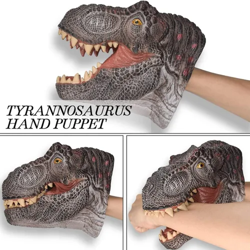 Vista 3 de Gemini&Genius Juguetes de dinosaurio Tyrannosaurus Rex marionetas de mano grandes de goma suave T-Rex cabeza de mano marioneta de mano juguetes