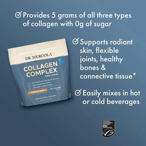 Vista 4 de Dr. Mercola Polvo complejo de colágeno – Apoya la elasticidad de la piel y la salud de los tejidos – Múltiples fuentes de colágeno tipos I, II y III