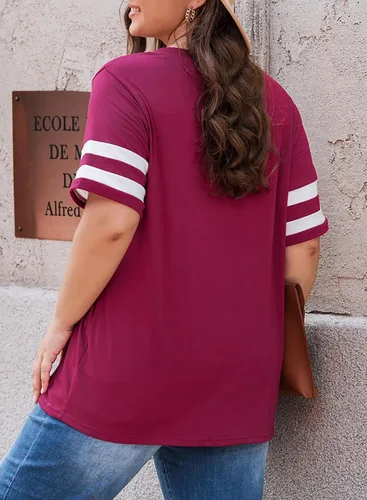 Vista 112 de Eytino Blusas de talla grande para mujer, cuello en V, manga corta, a rayas, casual, holgada, con bolsillo (1X-5X)