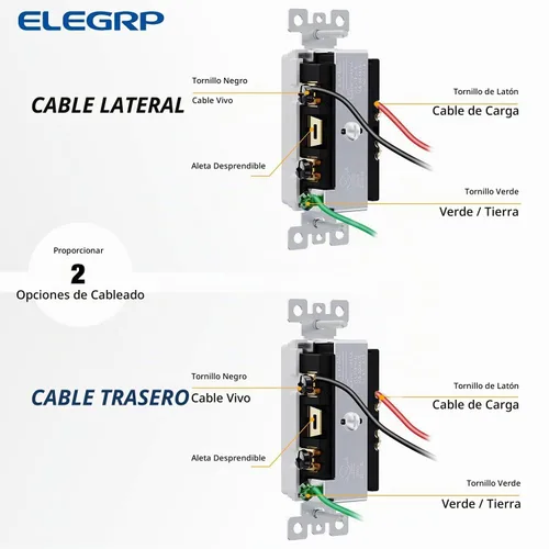 Vista 6 de ELEGRP Interruptor de luz de palanca doble, interruptor de luz doble de dos polos individuales, 15 A, 120 V, encendido/apagado en la pared, conexión