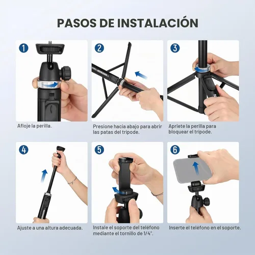 Vista 7 de NEEWER Trípode para teléfono celular y cámara con control remoto y soporte para teléfono compatible con iPhone GoPro Canon Sony DSLR, trípode de 160