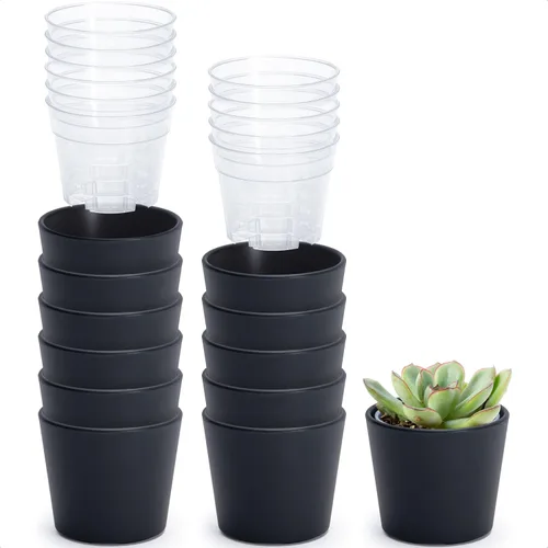 Vista 60 de Phoenix Vine Macetero de plástico verde oliva de 4.5 pulgadas con maceta transparente, cubierta decorativa ligera con maceta interior transparente