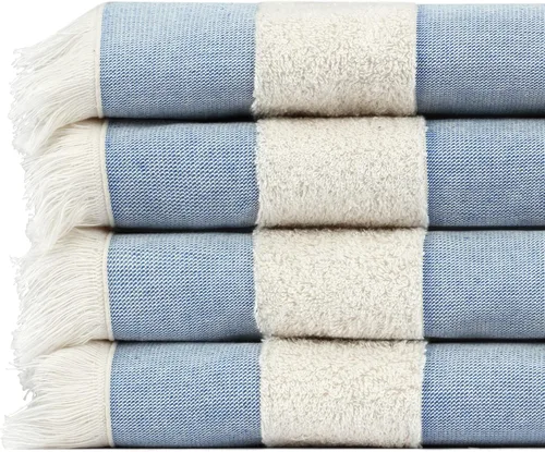 Vista 19 de Toalla de playa turca ligera, 100% algodón BCI, flecos crudos sin blanquear, certificado Oeko-TEX, absorbente, respetuosa con el medio ambiente, 36