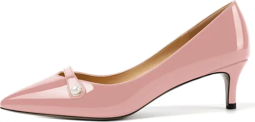 Vista 2 de ROSERWISH Zapatos de vestir de tacón bajo con patente para mujer, para fiesta, sexy, para fiesta, boda, patente, gatito, zapatos de vestir de 2