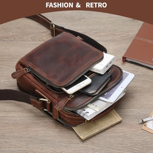 Vista 6 de JackChris Bolso bandolera de cuero para hombre bolso cruzado para el trabajo negocios