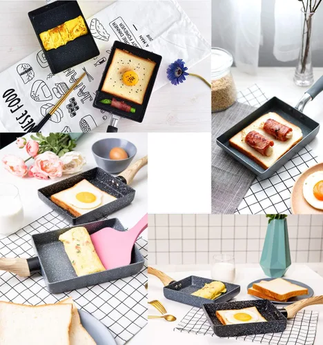 Vista 4 de Tamagoyaki - Sartén para tortilla japonesa, revestimiento antiadherente, mini sartén rectangular, color gris