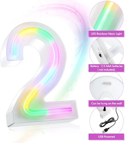 Vista 3 de Letras de luces LED de neón, letras LED iluminadas, letras iluminadas, letras, letreros, letreros de neón, batería USB con control remoto (2)