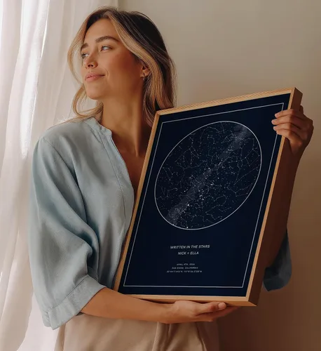 Vista 2 de CELESTORY Mapa de estrellas personalizado enmarcado con impresión nocturna del cielo, mapa de constelación, carta estelar, regalo de arte de pared