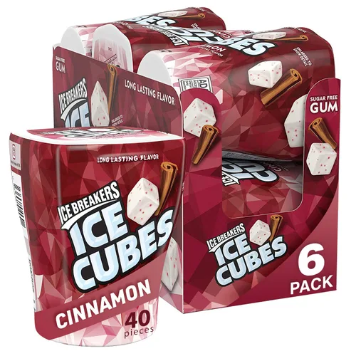 Vista 4 de ICE BREAKERS Ice Cubes - Botellas de goma de mascar sin azúcar Bubble Breeze y canela (6 unidades, 40 piezas)