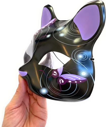 Vista 2 de happy happy Kitsune Fox Neko - Máscara de gato para disfraz de Navidad, para cosplay de animales y Kabuki