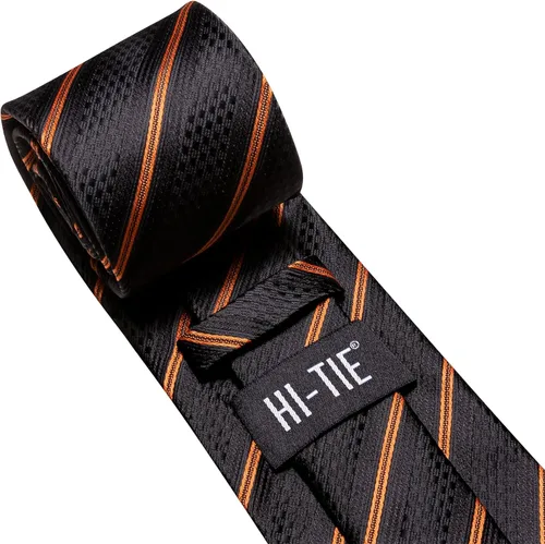 Vista 129 de Hi-Tie Corbatas de seda para hombre, diseño de cachemira a rayas, con bolsillo, gemelos cuadrados, conjunto formal de negocios