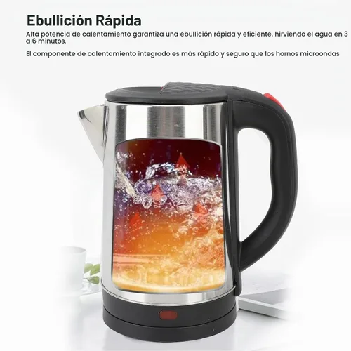 Vista 4 de Tetera eléctrica, hervidor eléctrico de acero inoxidable 304 de 2.5 L, caldera de agua de ebullición rápida con apagado automático, base giratoria