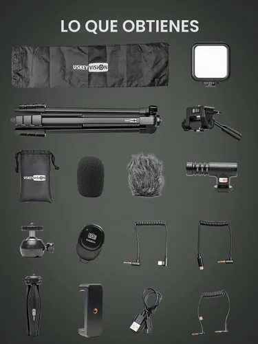 Vista 8 de USKEYVISION Kit de inicio de vlogging para iPhone y Youtuber, equipo de creación de contenido para iPhone 16/15Pro Max con trípode extensible