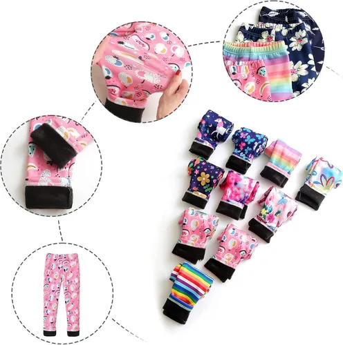 Vista 4 de SANGNI Leggings de invierno con forro polar grueso para niñas, pantalones de terciopelo, mallas térmicas bordadas, pantalones de 3 a 10 años, C91