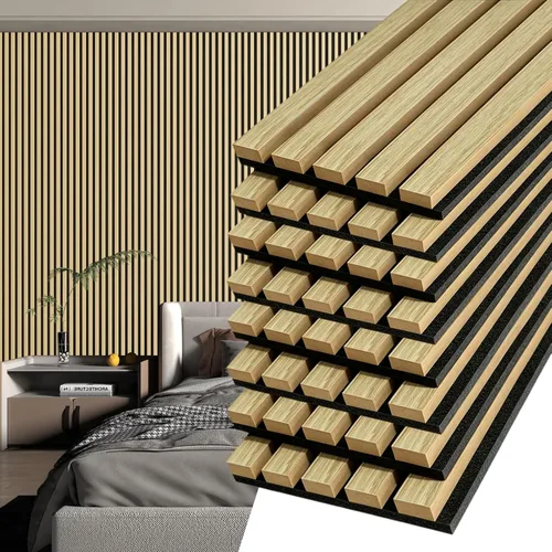 Vista 25 de Art3d 2 paneles acústicos de listones de madera para pared y techo, panel de absorción de sonido acanalado 3D con acabado de madera, negro mate